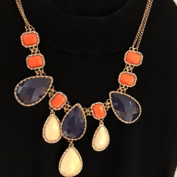 Preppy Multicolor Crystal Goldtone Necklace - Picture 3 of 4